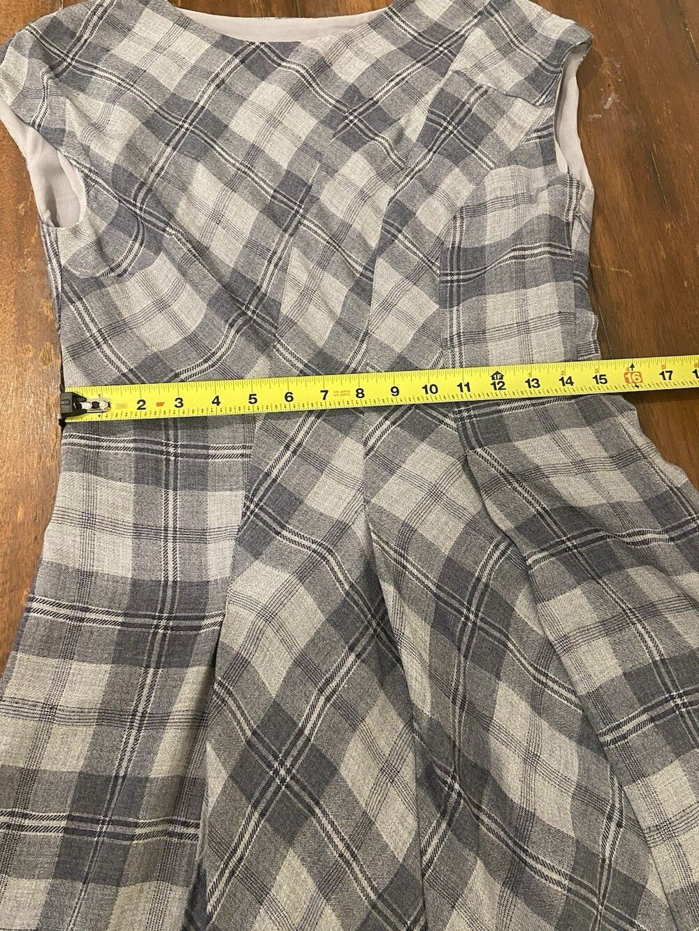 Sundance Womens Cap Sleeve a Line Dress Gray Plaid Dress - Picture 9 of 16